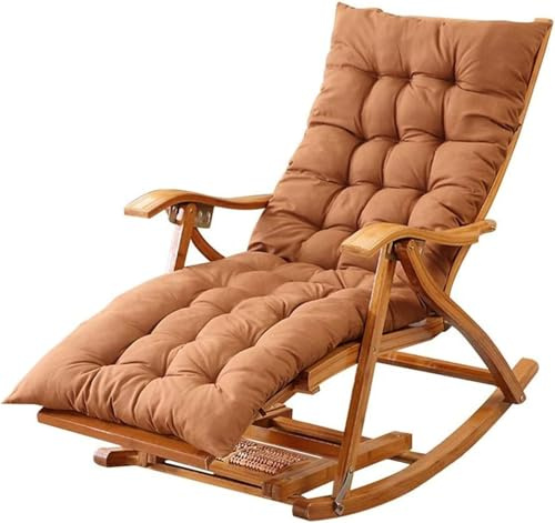 Schaukelsessel Aus Holz Klappsessel Garten/Balkon/terrasse Freizeit Sonnenliege Siesta Sessel Für ältere Menschen Mit Verstellbarer Rückenlehne, Mit Matte, Brown, Long Mat