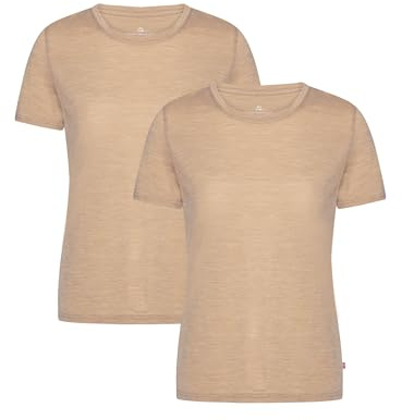 DANISH ENDURANCE 100% Merino Shirt Damen, Geruchsresistentes Tshirt, 2er-Pack, Sandfarben, L