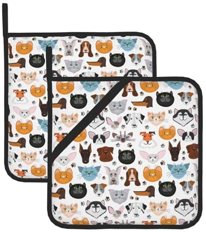 Quadratische hitzebeständige Topflappen für Küche, Mikrowelle und Grillen im Freien, 2 Stück, heiße Pads, wasserdicht, langlebig, Untersetzer-Set für den Ofen, Katze, Hund, Bulldogge, Beagle