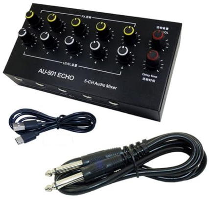 Bosiyrggrl 5-Channel Audio Mixer Portable Mini Microphone Extender Mixing Console with Reverb Type-C Rechargeable B