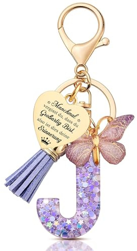 JANGYUHH Schlüsselanhänger Mädchen- Buchstabe Schlüssel–Anhänger Schmetterling–Schlüsselanhänger Personalisierte Geschenke Taschenanhänger Geschenk für Kinder,Frauen,Mädchen,Teenager