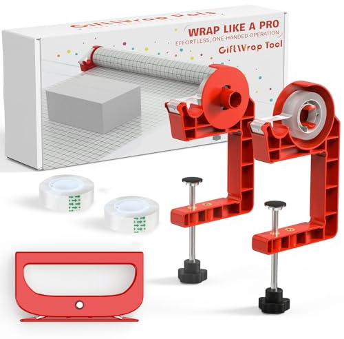 (2 Pack) Tabletop Gift Wrapping Tool & Cutter –Adjustable Wrapping Paper Table Clamps with Craft Tapes Dispenser –Perfect for Christmas, Holidays, and Crafting