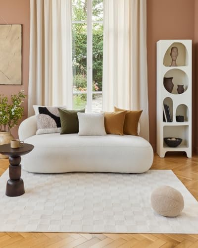 TAPISO Terra Teppich Kurzflor Creme Beige Weiß 80 x 150 cm | geometrisch Muster 3D Effekt für Wohnzimmer & Schlafzimmer strapazierfähig pflegeleicht oeko-tex