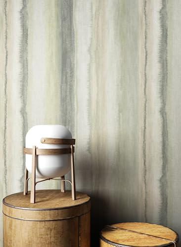 Newroom Vliestapete Grün Streifen Aquarell Tapete Küche | Aquarelloptik changierend, feine Leinenstruktur, gedecktes Grün mit Beige Grau, Landhaus Natural, ansatzfrei, Mustertapete