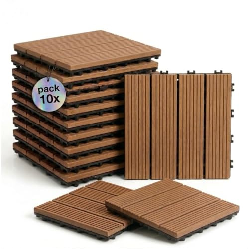 Losetas de Plastico Jardin Antideslizantes 30x30cm (Pack 10) – Suelo Terraza Exterior WPC Resistentes al Agua ideal para Balcones, Terrazas y Jardín - Baldosas o Losas Encastrable para Baño o Ducha