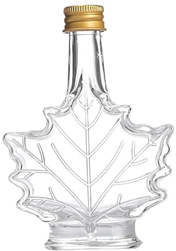 Hilai Bouteilles de sirop d'érable, Bouteille de sirop en Verre réutilisable en Forme Feuille 250 ML avec couvercles, Pots Conserve Portables qualité Alimentaire pour Stocker des liquides, des
