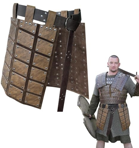 Nudorpn Gonna medievale da combattimento da uomo, gonna da combattimento medievale, in similpelle, protezione per le cosce, per spettacoli, feste, cosplay, uomini