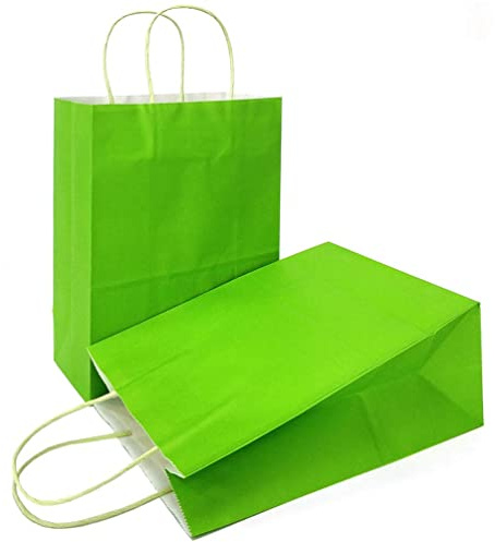 AZOWA Gift Bags Medium Light Green Kraft Paper Bags With Handles Set of 25 (22 x 11 x 27 CM, Light Green)