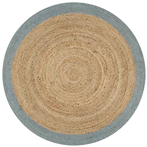 vidaXL Alfombra Redonda de Yute Tejida a Mano Tapete Alfombrilla Felpudo Moqueta Tapiz Esterilla Artesanía Decoración Diámetro 90 cm Borde Verde Oliva