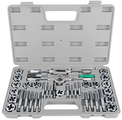 Fdit Tarauds en acier traité thermiquement 40 pièces. Écrou de vis M3-M12 et jeu de matrices avec clés à molette et outils manuels haute performance avec jauge de filetage