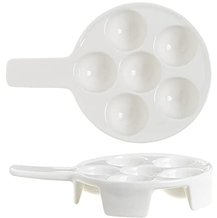 PASIGRO Escargot Teller aus Keramik, mit 6 Löchern, 17,2 cm, Porzellan, multifunktional, für Lebensmittel und Schnecken, für Ofen (kleines 6 Loch), 2 Stück