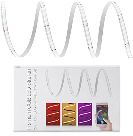 LED Universum COB LED Streifen Smart Home Set RGB-W mit Zigbee Controller & Netzteil Band Strip Premium Filament 24V LED Streifen IP20 RGB-WW bunt (2 Meter)