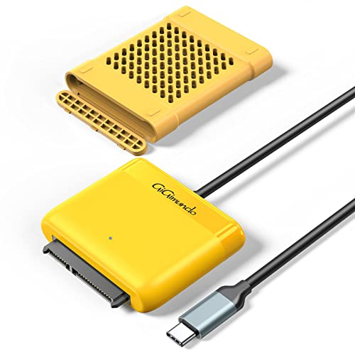 GiGimundo USB C auf SATA Adapter (5Gbps) Mit 2.5' Festplatte Schutzhülle Silikon Gelb, Type C Kabel für 2.5 HDD/SSD oder CD/DVD Brenner Laufwerke, Gelb (GM1-3C)