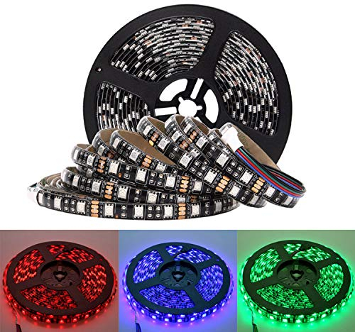 FOLGEMIR 5m LED Strip, RGB Farbwechsel 5050 SMD 300 LEDs Streifen, DC 12V, wasserdicht Lichtband, milde Hintergrundbeleuchtung