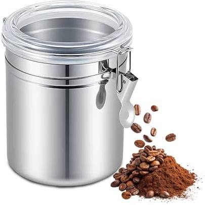 Hapivida Kaffeedose Edelstahl, Luftdichte Kaffeebohnen Behälter | Transparenter PP-Deckel, Schnappverschluss-Design, Leicht zu Reinigen, für Kaffeebohnen, Pulver, Tee, Nüsse