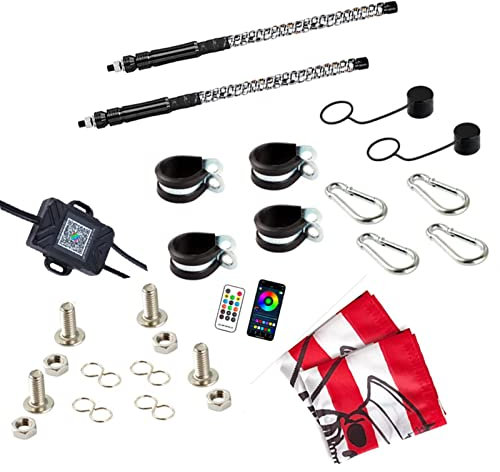 Geruwam Fouet lumineux – Fouet LED en fibre | Éclairage RVB pour mât de drapeau divers modes clignotants, longue durée, deux télécommandes pour kart, chariot de golf, équipement industriel, moto