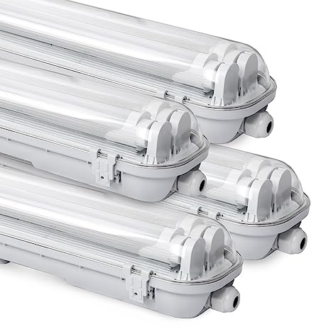 Daromigo LED Feuchtraumleuchte Wannenleuchte 120cm, 2 x 18w 3600LM Kaltweiß 6500K Doppelt T8 LED Röhre, IP65 Wasserfest Feuchtraumlampe Werkstattlampe für Garage, Keller, Büro (4 Stück)