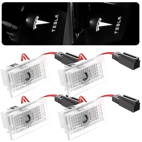 Nizirioo Lot de 4 projecteurs LED pour portière de voiture - Pour Tesla Model 3 Model Y Model S Model X Logo Tesla - Accessoire
