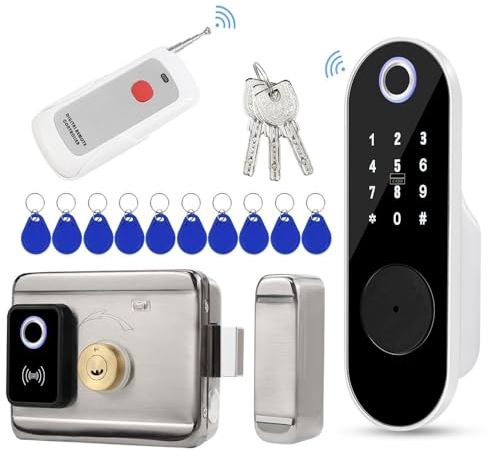 FTes RFKits Tuya - Serratura elettronica intelligente digitale, per sblocco tramite app, identificazione delle dita, codice anti-peep, telecomando, chiave RFID 5 in 1, sistema di ingresso per casa e