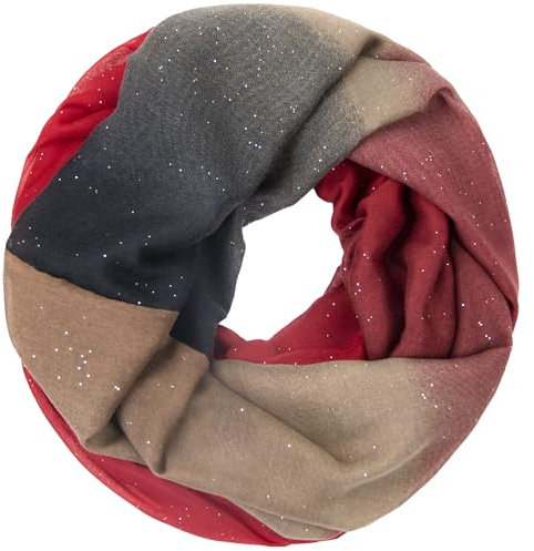 Gloop Damen schal leichter Langschal Loop Schlauchschal Tuch Viele Farben (Rot-Braun-Schwarz mit Glitzer)