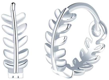 Yumilok Damen Ohrringe Ohrstecker Oliven zweig Blätter creolen klein 925 Sterling Silber Huggie Piercings Für Frauen