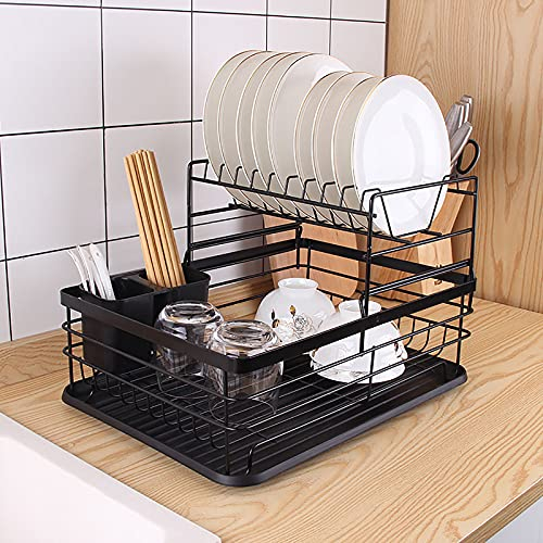 Lilyeriy Escurreplatos de 2 pisos, escurridor de platos, de hierro, soporte para vasos, cesta grande para tabla de cortar para encimera de cocina
