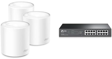 TP-Link Deco X50 Mesh WLAN Set (3 Pack) & TL-SG1016PE 16-Port Gigabit Easy Smart Switch mit 8-Port PoE+