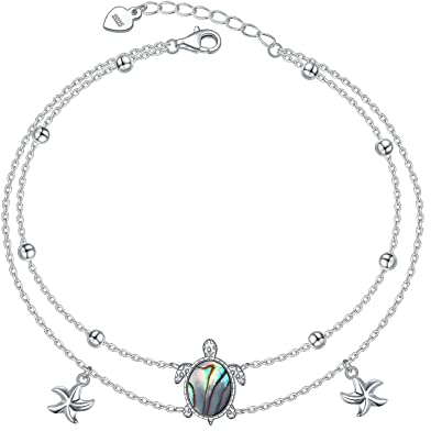 Fußkettchen für Frauen S925 Sterling Silber Einstellbare Strand Fußgelenk Armband Schmuck Geschenke (Schildkröte)
