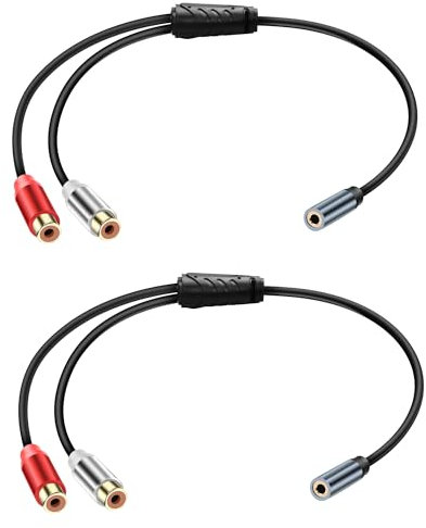 JSADZKJ 3.5mm to RCA Y Splitter Stereo Audio Cable 3.5mm Female to 2 RCA Female Audio Cable 1/8 Headphone Jack to 2 RCA Connector Stereo Cable for Mobile Phone MP3 Tablet Speaker 2PCS
