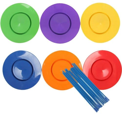 Luxylei Jonglier-Set, 6 Rotierende Teller Und 6 Stöcke, Requisiten Für Zirkusakrobatik, Bunte Jonglierteller, Clown-partyzubehör, Spielset Für Kinder Und Erwachsene