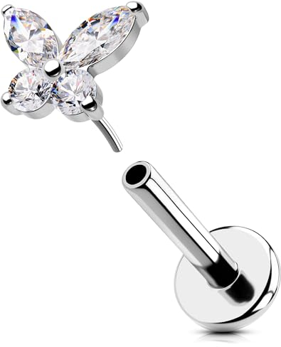 OUFER Body Piercing Threadless Lippenpiercing Labret Piercing 316L Stainless Steel Helix Earring 16G Push in Monroe Lip Tragus Stud Piercing Jewellery