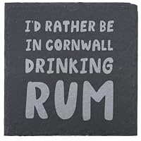 CGB Giftware 4er-Set Untersetzer aus Schiefer mit Aufschrift I'd Rather Be In Cornwall Drinking Rum, quadratisch, Haushaltswaren, Geschirr, Heimdekoration, kornische Geschenke, GB07383