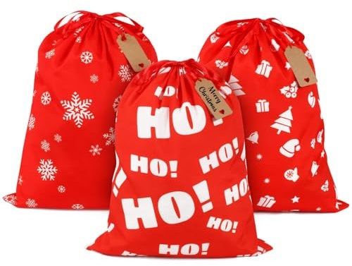 BOFUNX 3 Stücke Weihnachten Geschenkbeutel Groß Weihnachtstüten zum Befüllen Weihnachtssack Geschenkverpackung mit Geschenkanhänger, 40×50cm