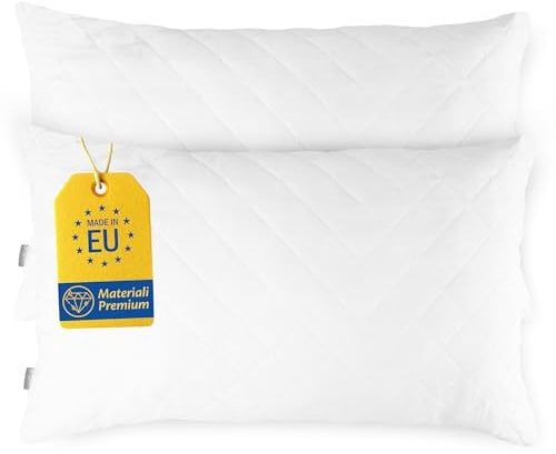 Cuscini Letto Coppia di Guanciali 50x80 per Dormire Imbottitura Standard Antiacaro Anallergico Traspirante Rettangolare per Matrimoniale Singolo con Federa Trapuntata Sfoderabile e Lavabile