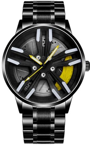 JOATVEE Herrenuhr mit Felge, Motorsport-Uhr im 3D-Felgen-Design, wasserdichte, leuchtende Edelstahluhr Designeruhr mit Mineralglas, Quarzuhr