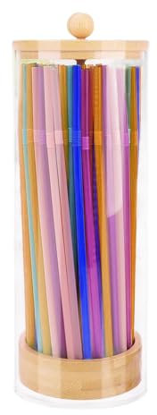 Xnferty Plastic Straw Dispenser, Straw Holder Dispenser with Wooden Lid Transparent Drinking Straw Holder Tall Drinking Straw Dispenser Storage Container for Organizing Bar