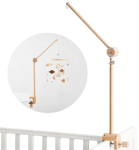 let's make Mobil hållare trä för babysäng, höjdjusterbar och 360° vridbar mobil arm med utökad böjd bas, mobilhållare för babysäng, babytillbehör, barnrumsdekoration