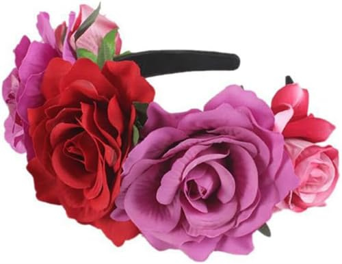 Sixfox Haarreif mit Rosen für Halloween, Blumenkranz am Tag der Toten, mexikanisches Blumenstirnband, Haarband für Damen, Partykostüm, Rosen-Kostüm, Haarkranz, Haarkranz