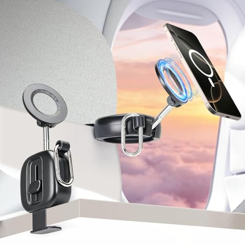 koolehaoda Handyhalterung Flugzeug für Magsafe, Verstellbarer Handy Ständer, Reise Gadgets für Flight Tray Sitzlehnentisch Tisch für iPhone 12-17 Serie, Samusung, Galaxy S24 Ultra - Schwarz
