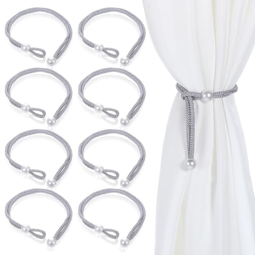 Elegaperma 8 Stück Curtain Tiebacks Grau, Raffhalter für Vorhänge, Einstellbar Gardinen Raffhalter mit Perlen, Gardinenhalter für Cafés, Restaurants, Büros, Wohnzimmer, Schlafzimmer