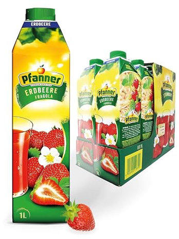 Pfanner Erdbeere Fruchtnektar (8 x 1 l) - 30 % Fruchtgehalt – Fruchtgetränk im Vorratspack –Getränk aus Erdbeere