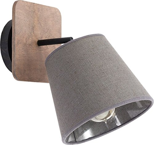Licht-Erlebnisse Wandstrahler Innen Holz Stoff Metall Natur Grau Schlafzimmer Wohnzimmer Flur H:25 cm E27 verstellbare Vintage Wandleuchte AWINION