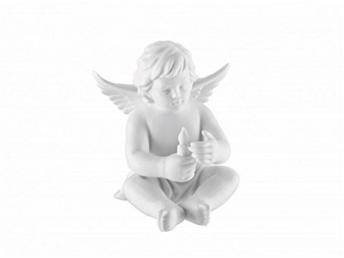ängel i ljusljus, tillverkad av kexporslin i vitt och matt, Rosenthal-kvalitet, 11 cm, i en presentask