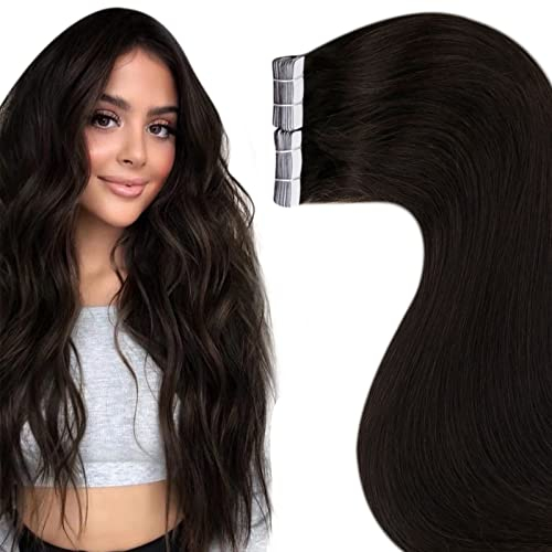 LaaVoo 70cm Tape Extensions Echthaar Dunkelstes Braun Echthaar Extensions Tape Skin Weft Haarverlängerung Echthaar Extensions Lang 65G 20PCS #2