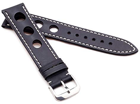RIOS1931 Unisex Uhrenarmband Juchtenleder Modell Kaluga 20 mm Schwarz