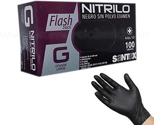 Guantes de Nitrilo Negro Sin Polvo FLASH BLACK EXTRA FUERTE - REF. GD23 - Caja 100 uds (Grande)
