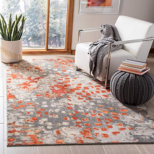 SAFAVIEH Moderner Schick Teppich für Wohnzimmer, Esszimmer, Schlafzimmer - Madison Collection, Kurzer Flor, Grau und Orange, 122 X 183 cm