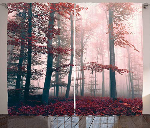 ABAKUHAUS Wald Rustikaler Vorhang, Herbst-Fall-Natur Woods, Wohnzimmer Universalband Gardinen mit Schlaufen und Haken, 280 x 260 cm, Braun Grau