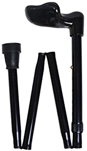 Gehstock Faltstock, Fischer-Griff, schwarz, verstellbar,Aluminium, linke Hand