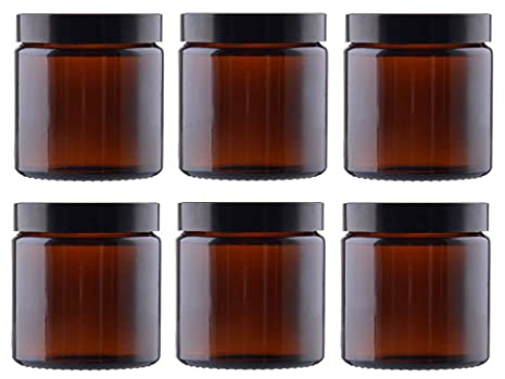 Avalon - AMBER Glass Jars with Black Urea Airtight Lids - PACK of 6 - Recyclable, Refillable, BPA-Free, Sold Empty - for Aromatherapy Blends/Creams/Candle-making (120ml)